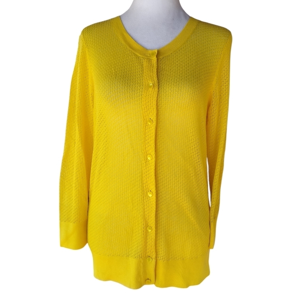 Talbots Sunshine Yellow Open Knit Pima Cotton Button Front Cardigan Size Medium